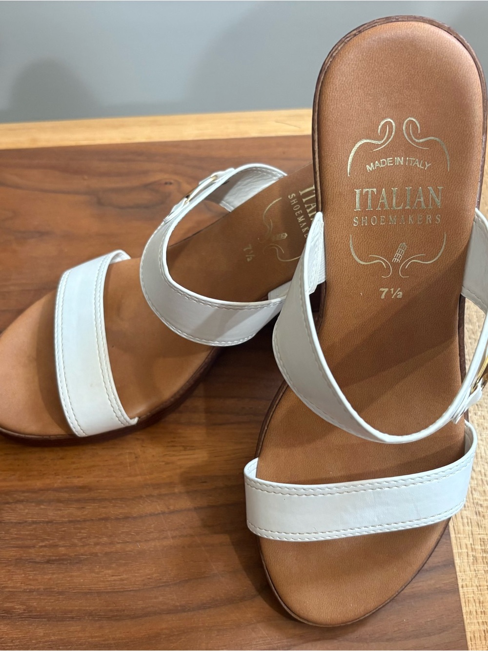 Italian Shoemakers White Leather Two-Band Slide Sandals